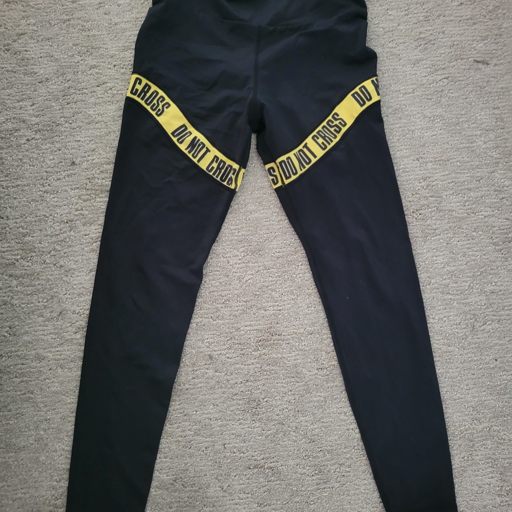 Grrrl Ali Black Leggings with Yellow Band